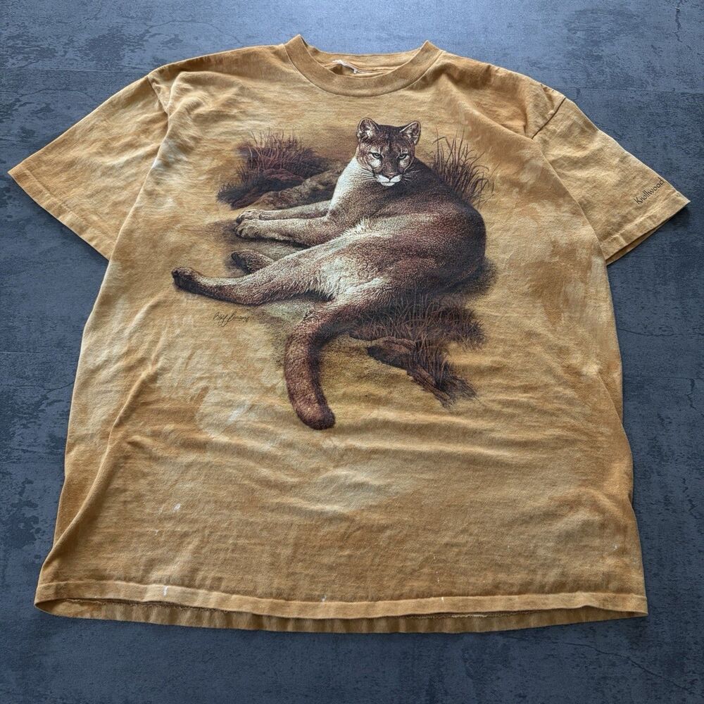 Vintage 90s Wild Cotton Mountain Lion Shirt Size XXL Cougar Nature Animal